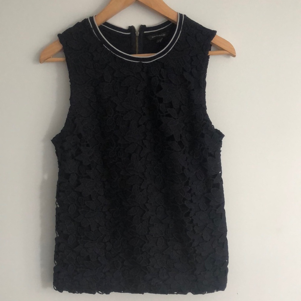 Navy with navy floral overlay design - Banana Republic top